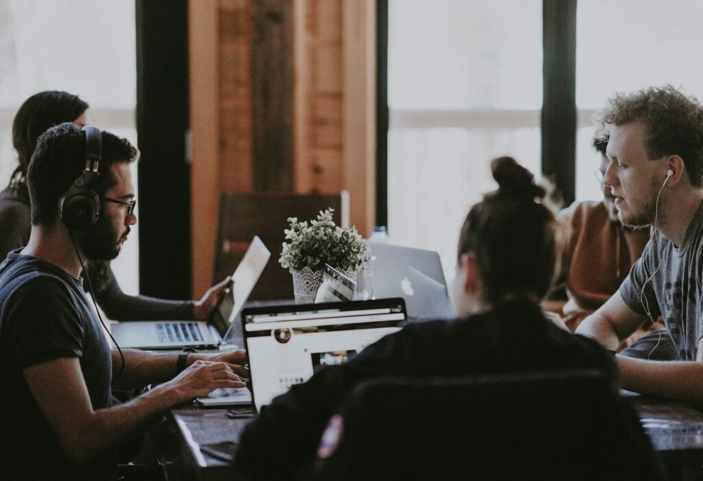 Team collaborating around a conference table